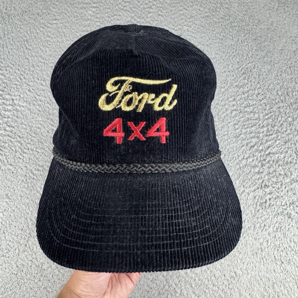 Vintage Corduroy Ford 4X4 Rope Black Zipback AmaPro Hat Truck 80s 90s Country